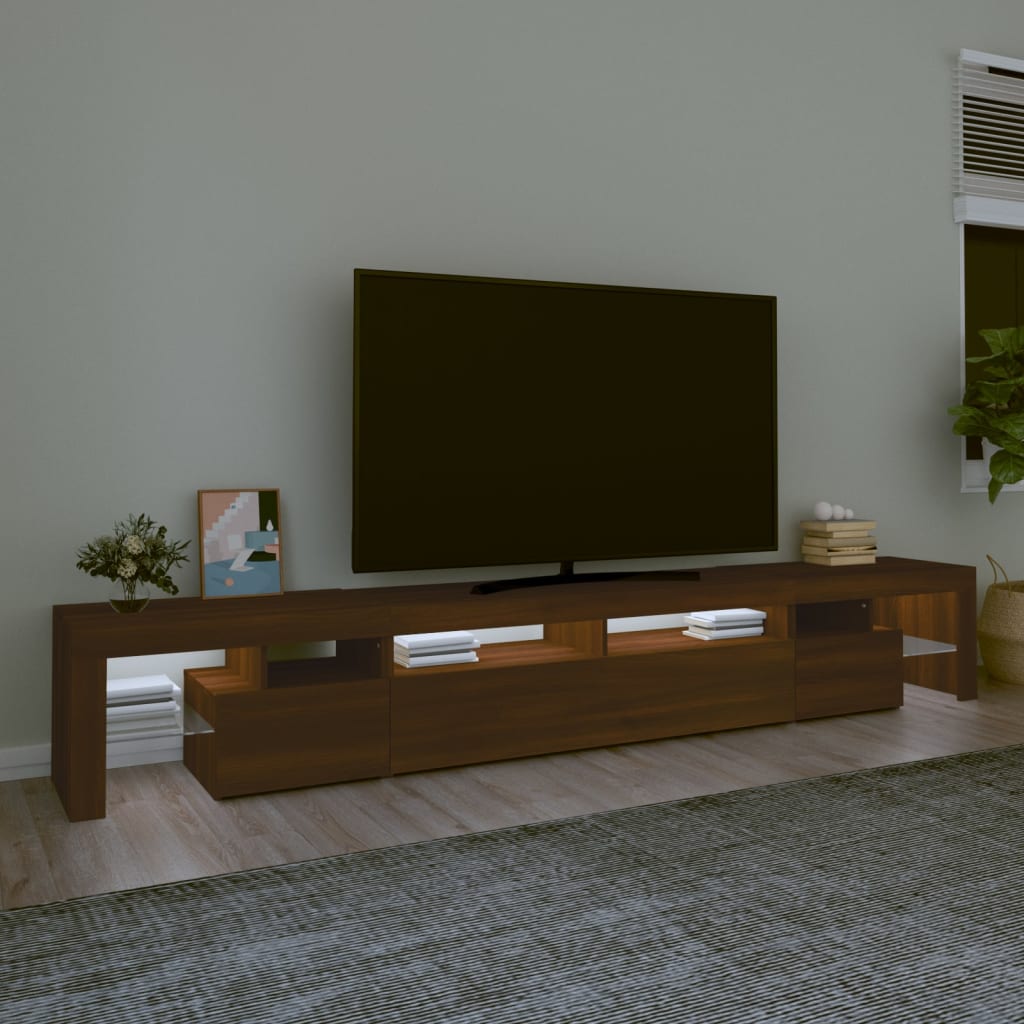 Comodă TV cu lumini LED, stejar maro, 260x36,5x40 cm