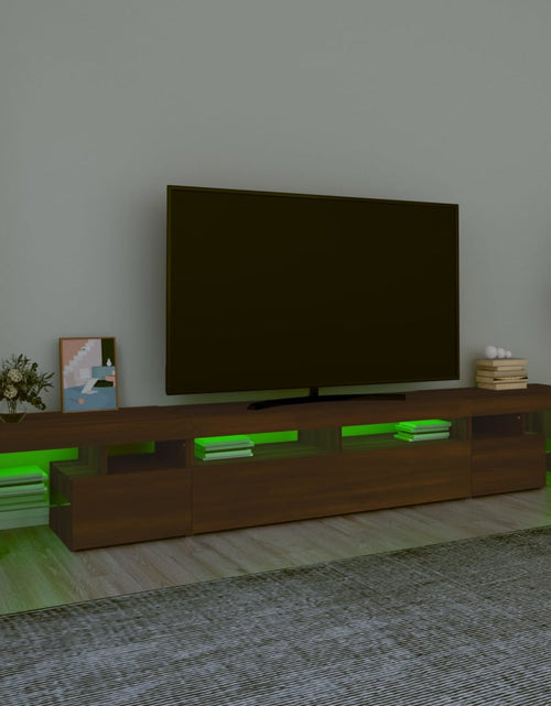 Încărcați imaginea în vizualizatorul Galerie, Comodă TV cu lumini LED, stejar maro, 260x36,5x40 cm
