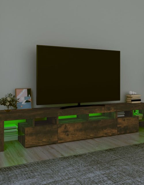 Загрузите изображение в средство просмотра галереи, Comodă TV cu lumini LED, stejar fumuriu,230x36,5x40cm
