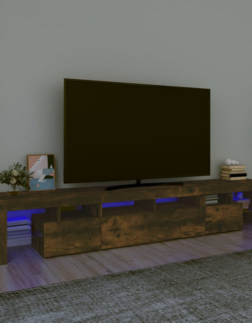 Загрузите изображение в средство просмотра галереи, Comodă TV cu lumini LED, stejar fumuriu,230x36,5x40cm
