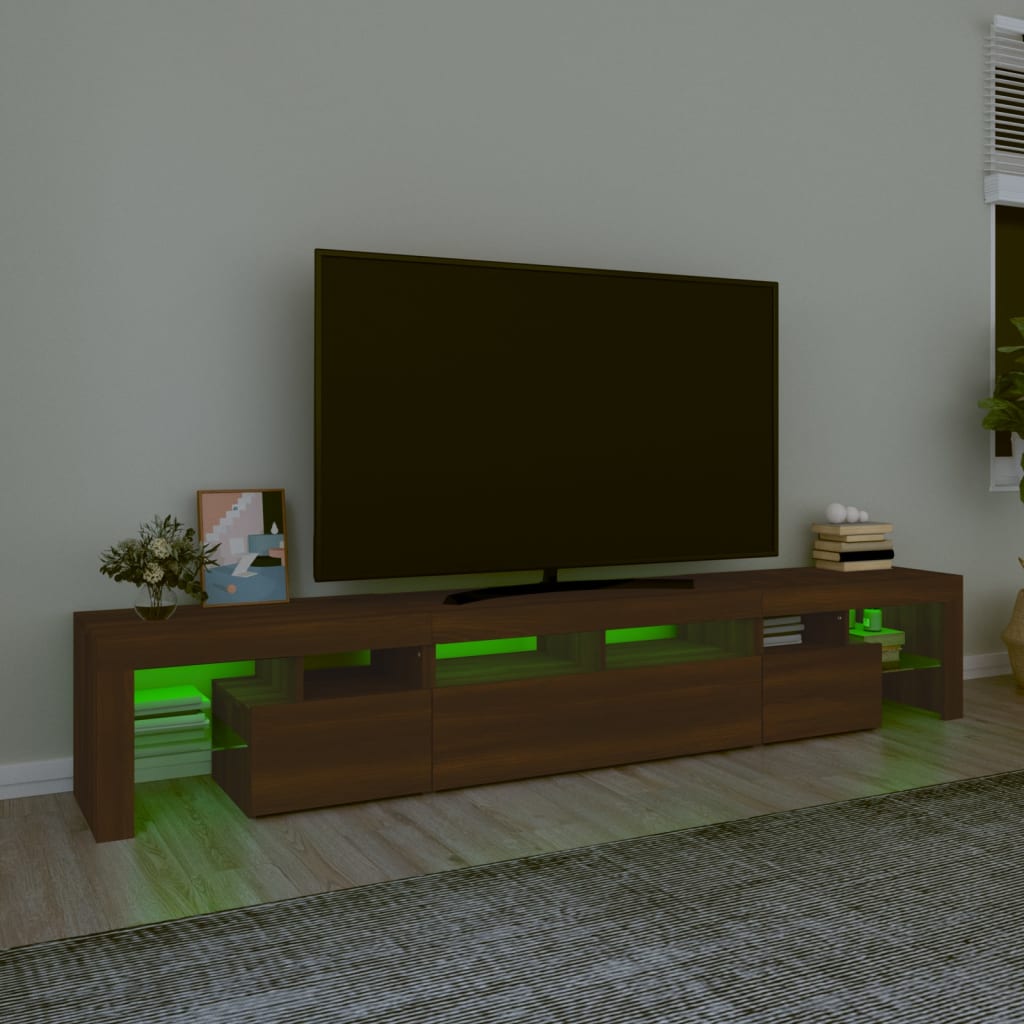 Comodă TV cu lumini LED, stejar maro, 230x36,5x40 cm