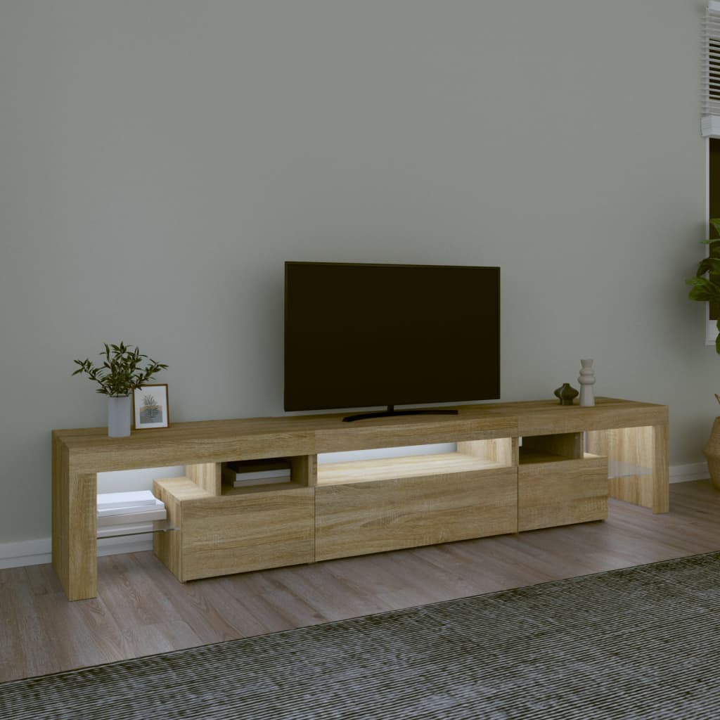 Comodă TV cu lumini LED, stejar sonoma, 215x36,5x40cm