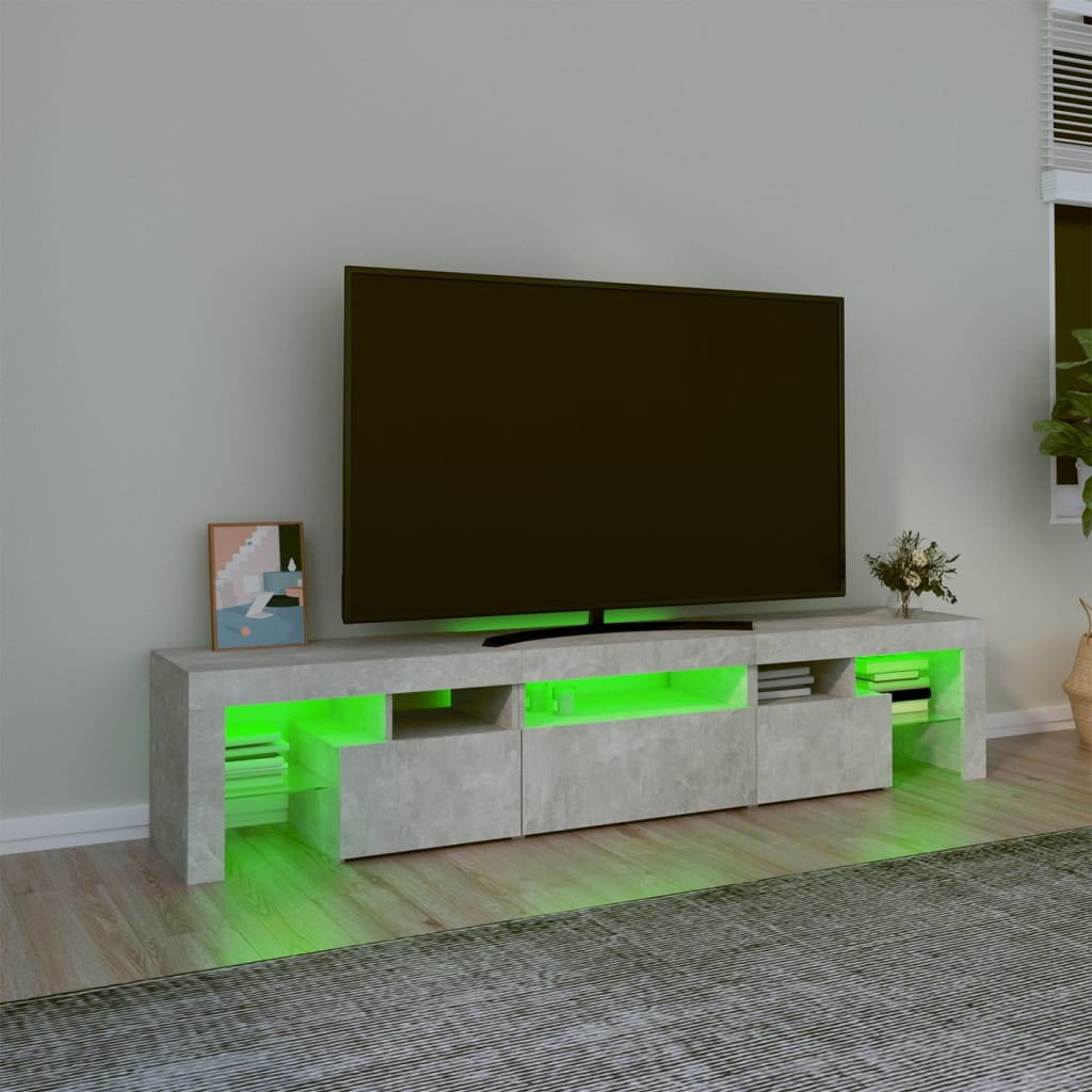 Comodă TV cu lumini LED, gri beton, 200x36,5x40 cm