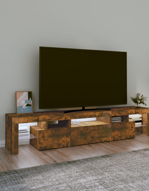 Загрузите изображение в средство просмотра галереи, Comodă TV cu lumini LED, stejar fumuriu,200x36,5x40cm
