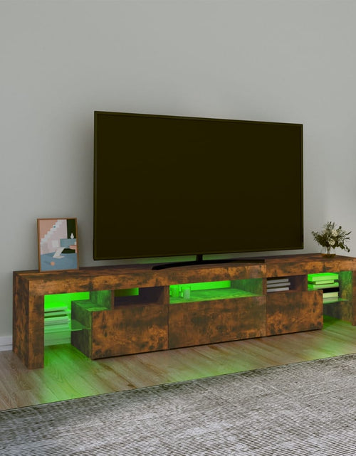 Загрузите изображение в средство просмотра галереи, Comodă TV cu lumini LED, stejar fumuriu,200x36,5x40cm
