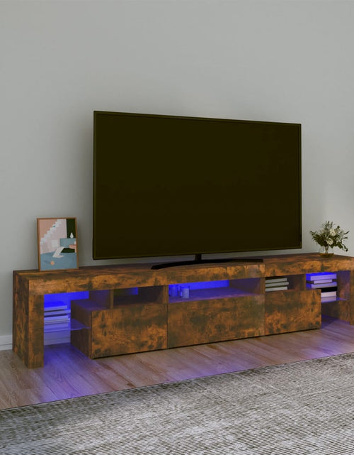 Загрузите изображение в средство просмотра галереи, Comodă TV cu lumini LED, stejar fumuriu,200x36,5x40cm
