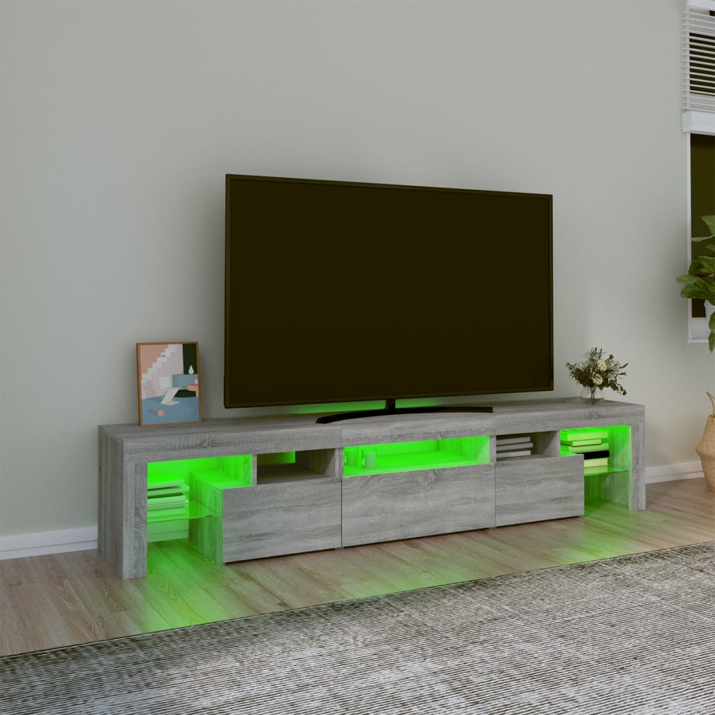 Comodă TV cu lumini LED, gri sonoma, 200x36,5x40cm