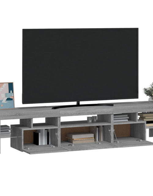 Încărcați imaginea în vizualizatorul Galerie, Comodă TV cu lumini LED, gri sonoma, 200x36,5x40cm
