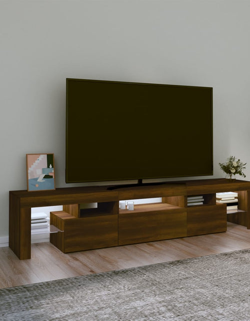 Încărcați imaginea în vizualizatorul Galerie, Comodă TV cu lumini LED, stejar maro, 200x36,5x40 cm
