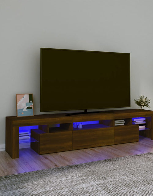 Încărcați imaginea în vizualizatorul Galerie, Comodă TV cu lumini LED, stejar maro, 200x36,5x40 cm
