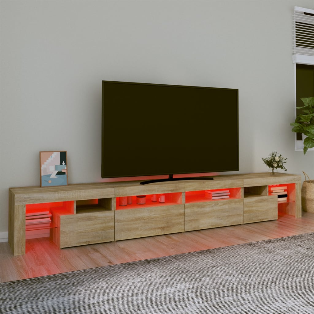 Comodă TV cu lumini LED, stejar sonoma,260x36,5x40cm - Lando