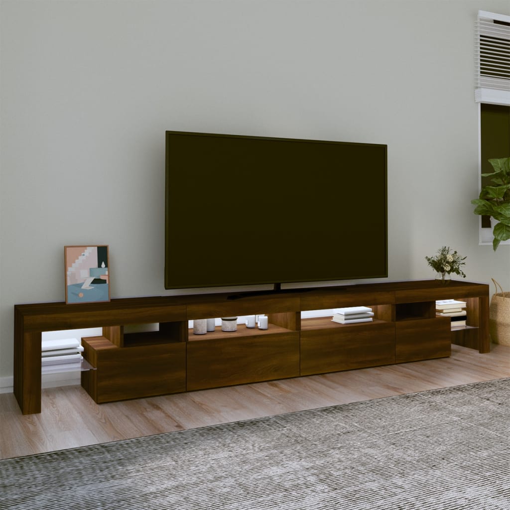 Comodă TV cu lumini LED, stejar maro, 260x36,5x40 cm