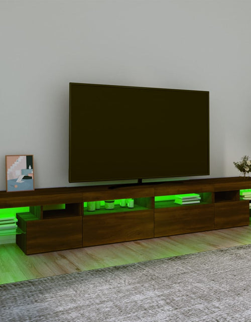 Загрузите изображение в средство просмотра галереи, Comodă TV cu lumini LED, stejar maro, 260x36,5x40 cm
