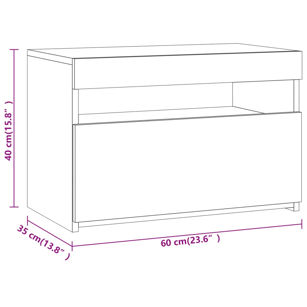 Noptiere cu lumini LED, stejar maro, 60x35x40 cm