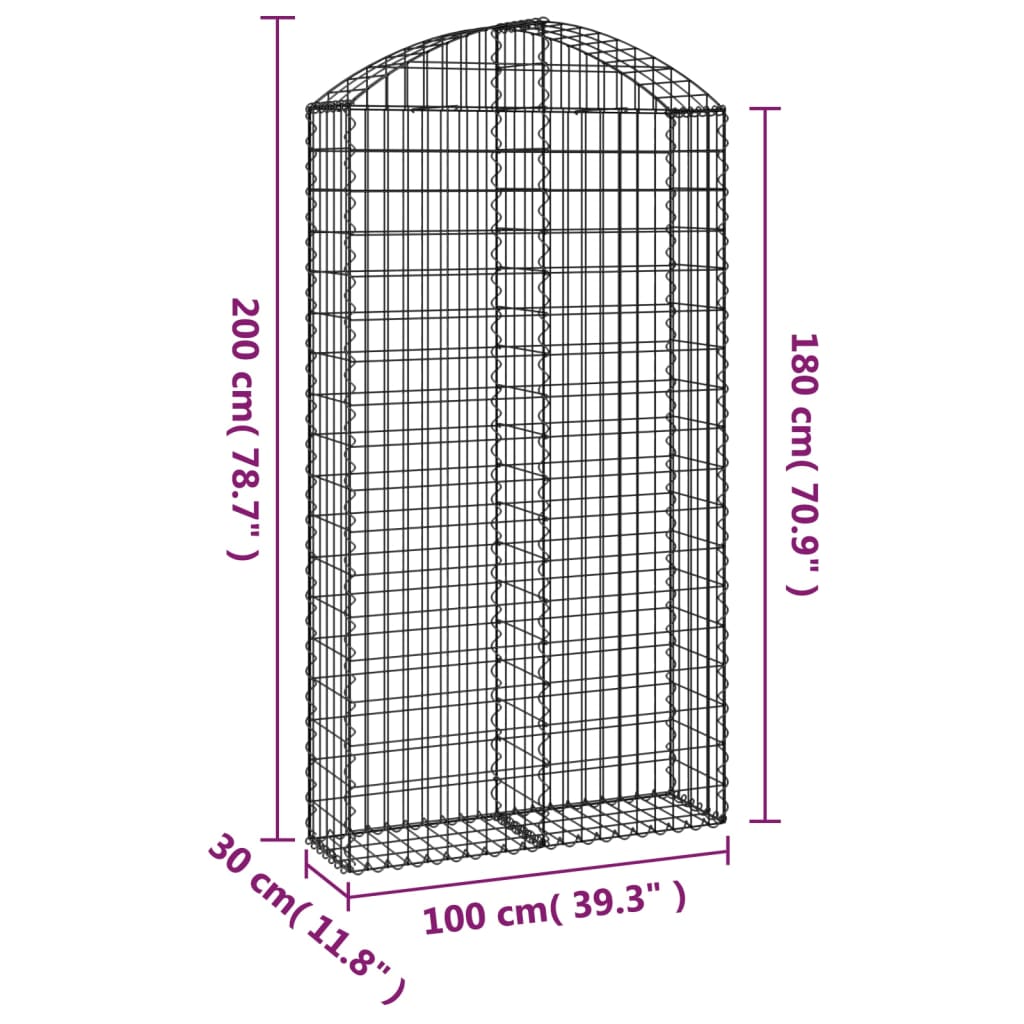 Coș gabion arcuit, 100x30x180/200 cm, fier galvanizat