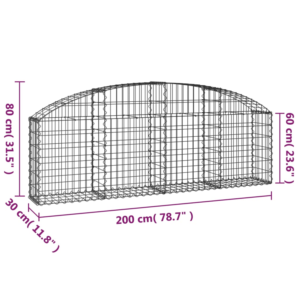 Coș gabion arcuit 200x30x60/80 cm fier galvanizat