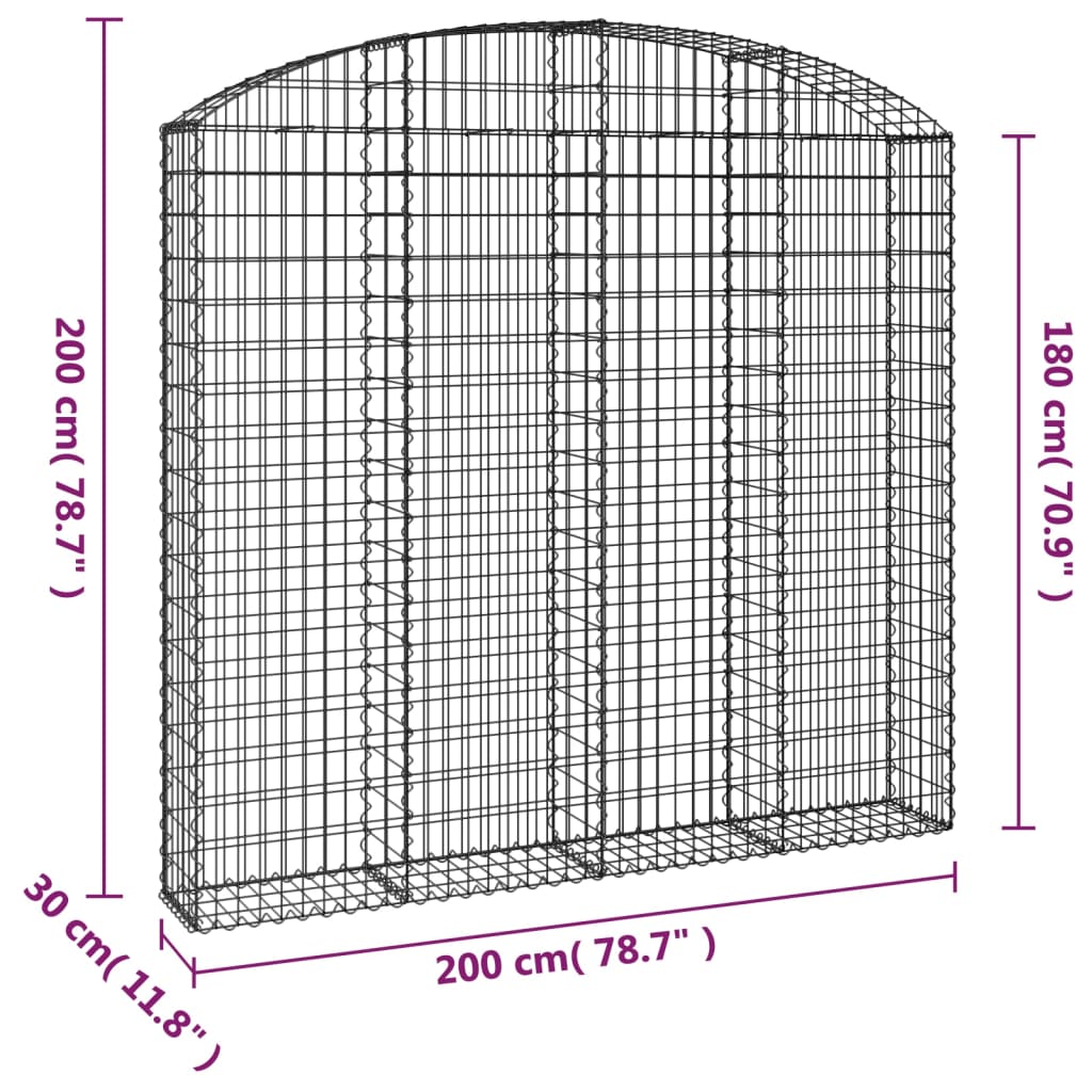 Coș gabion arcuit, 200x30x180/200cm, fier galvanizat