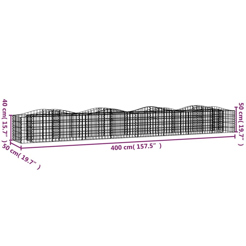 Strat înălțat cu gabion arcuit, 400x50x50 cm, fier galvanizat