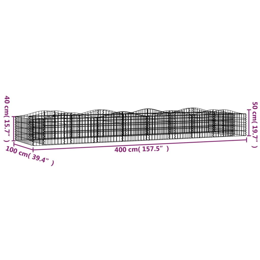 Strat înălțat cu gabion arcuit, 400x100x50 cm, fier galvanizat