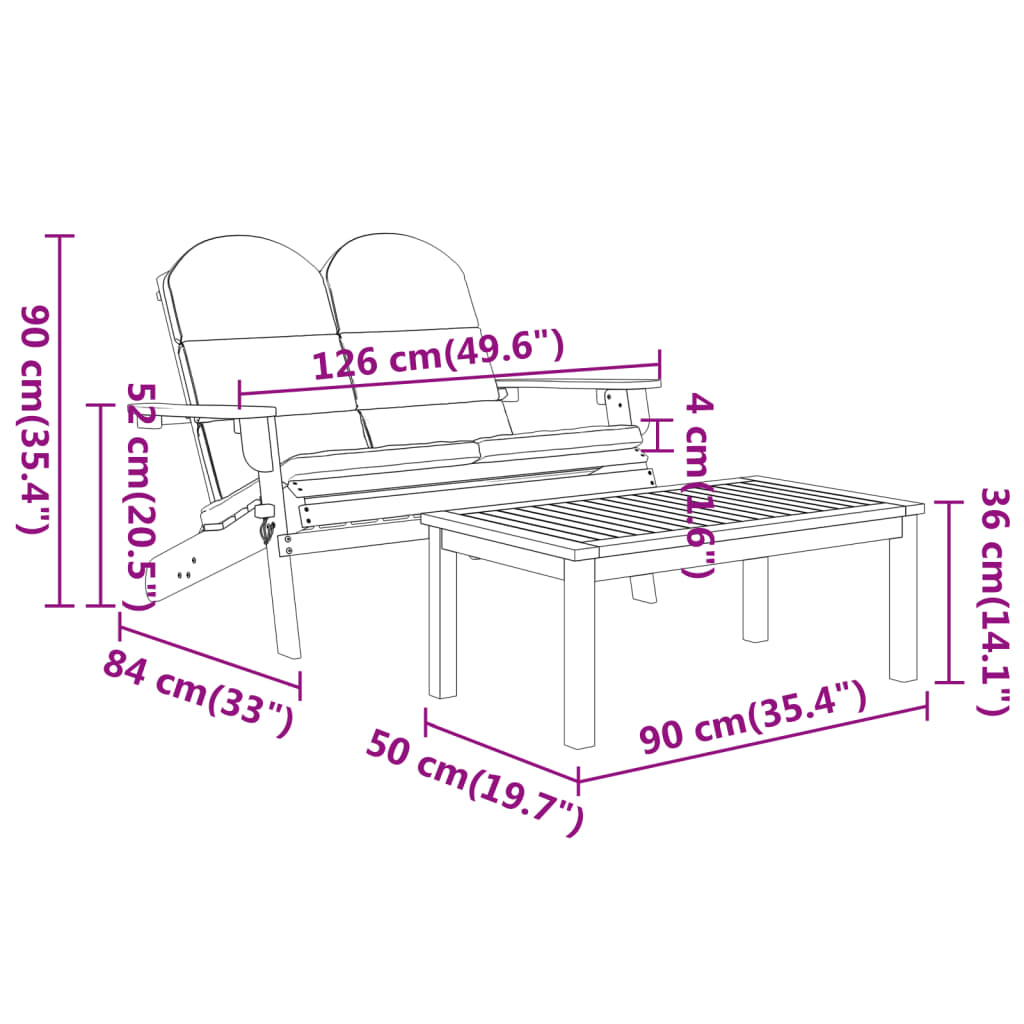 Set mobilier de grădină Adirondack, 3 piese, lemn masiv acacia