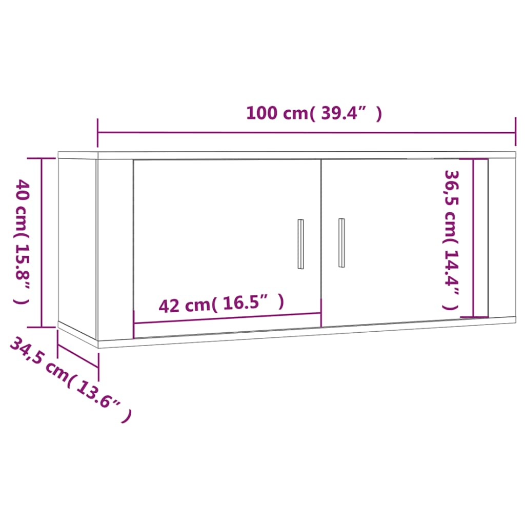 Dulap TV montat pe perete, gri sonoma, 100x34,5x40 cm