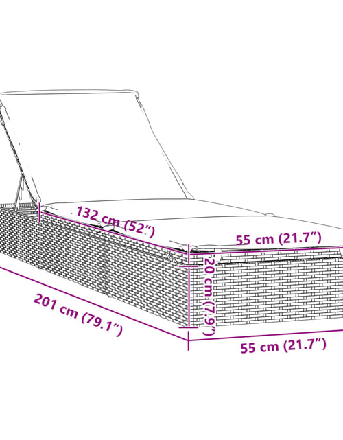 Încărcați imaginea în vizualizatorul Galerie, Șezlong cu pernă, 1 buc., negru, 201x55x62 cm, poliratan
