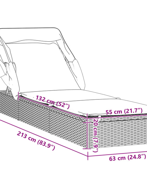 Încărcați imaginea în vizualizatorul Galerie, Șezlong cu acoperiș pliabil, maro, 213x63x97 cm, poliratan
