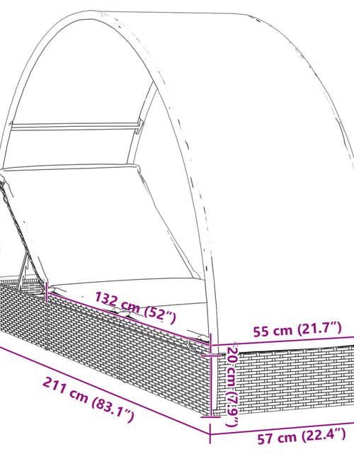 Încărcați imaginea în vizualizatorul Galerie, Șezlong cu acoperiș rotund, gri, 211x57x140 cm, poliratan
