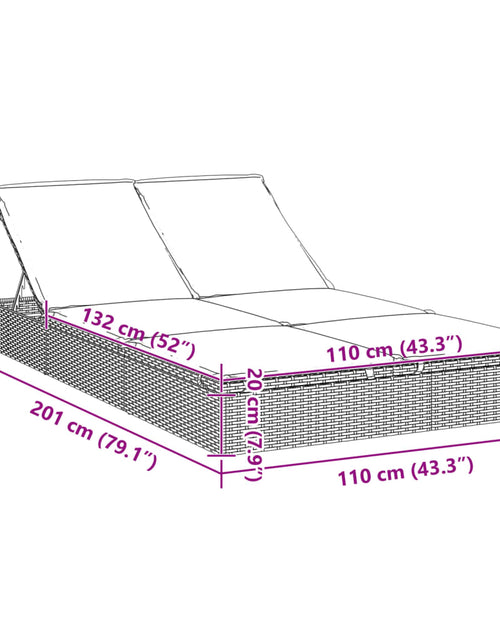 Încărcați imaginea în vizualizatorul Galerie, Șezlong de 2 persoane cu perne, negru, poliratan
