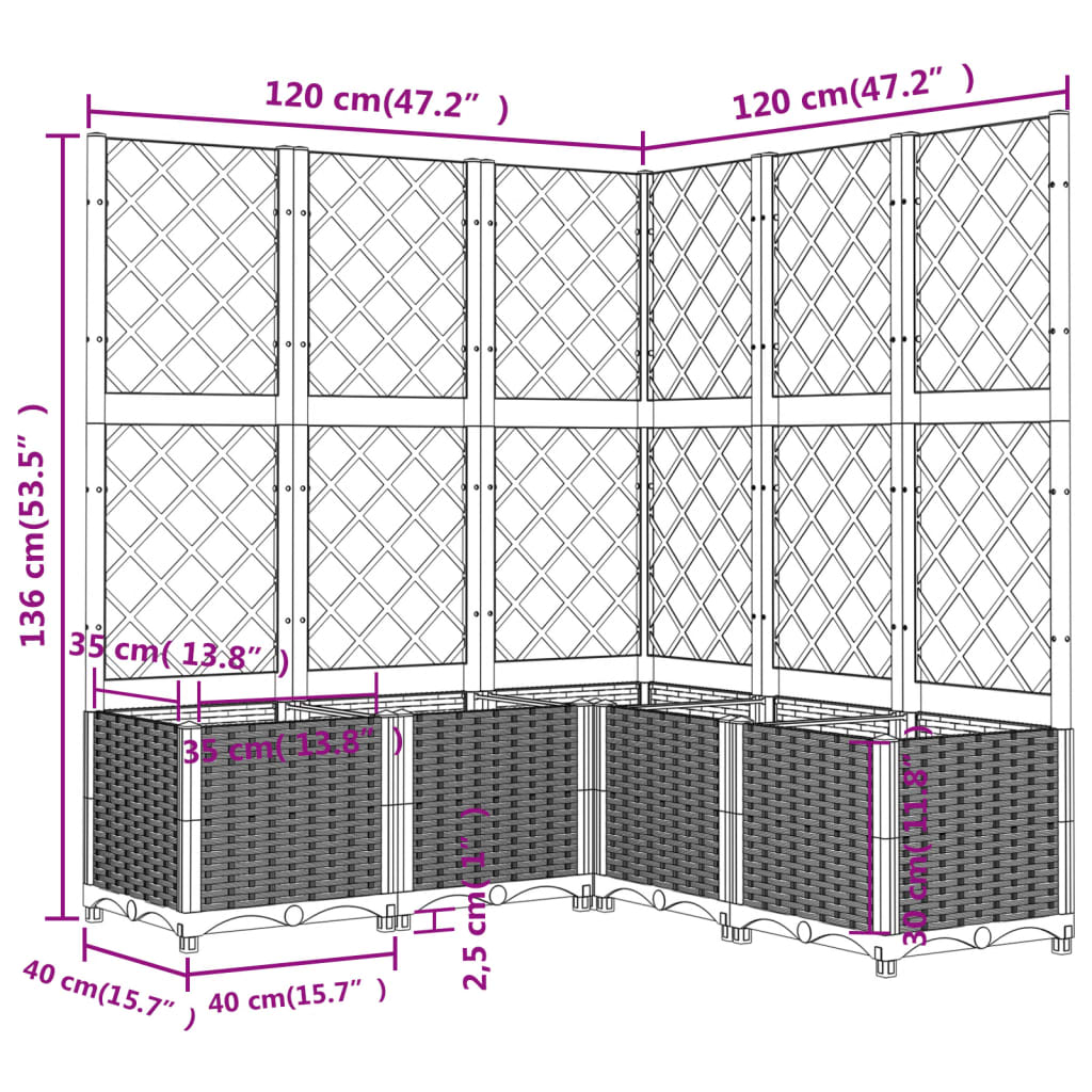 Jardinieră de grădină cu spalier gri deschis 120x120x136 cm PP