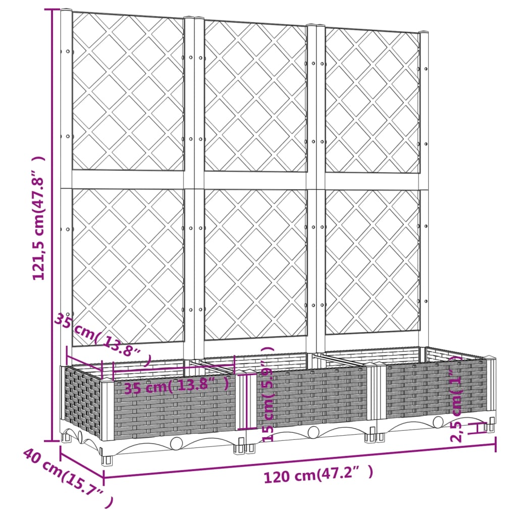 Jardinieră de grădină cu spalier, alb, 120x40x121,5 cm, PP