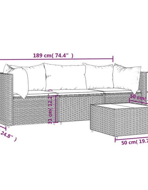 Загрузите изображение в средство просмотра галереи, Set mobilier relaxare grădină 4 piese cu perne poliratan negru
