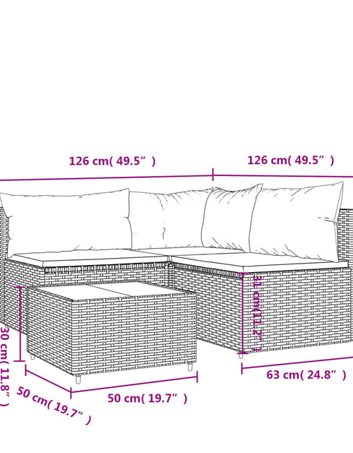 Загрузите изображение в средство просмотра галереи, Set mobilier de grădină cu perne, 4 piese, maro, poliratan
