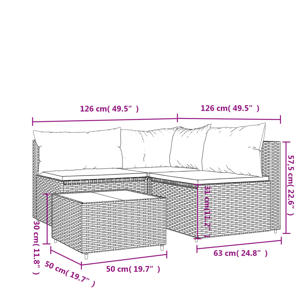 Set mobilier de grădină cu perne, 4 piese, maro, poliratan