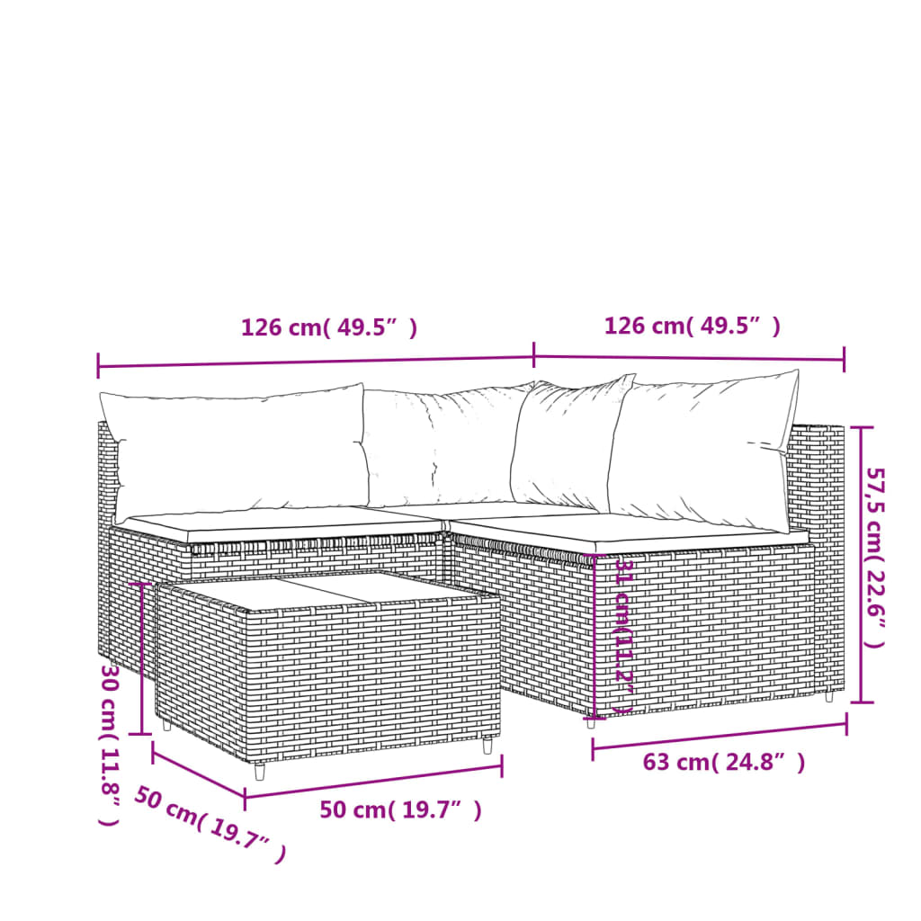 Set mobilier relaxare grădină 4 piese cu perne poliratan negru