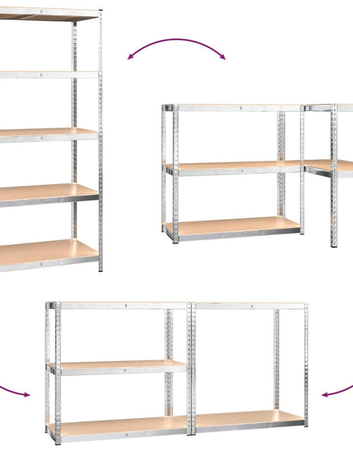 Încărcați imaginea în vizualizatorul Galerie, Rafturi de depozitare cu 5 niveluri, 4 buc., oțel argintiu&amp;lemn
