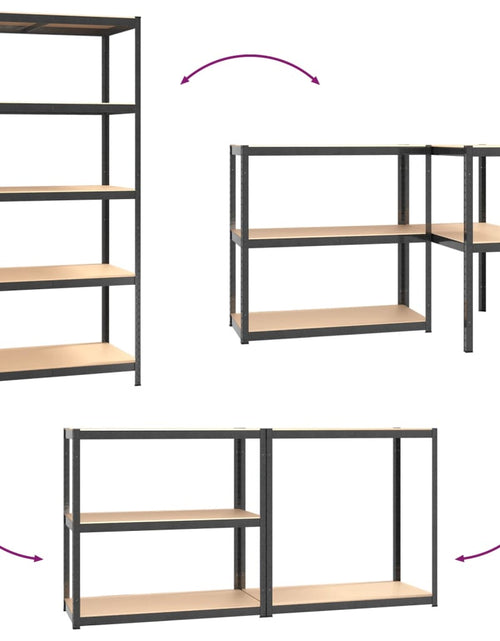 Загрузите изображение в средство просмотра галереи, Rafturi rezistente cu 5 niveluri, 3 buc., gri, oțel &amp; lemn
