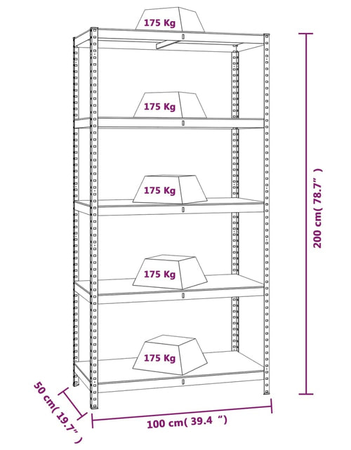 Încărcați imaginea în vizualizatorul Galerie, Rafturi de depozitare cu 5 niveluri, 4 buc., oțel argintiu&amp;lemn
