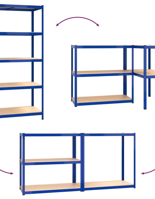 Încărcați imaginea în vizualizatorul Galerie, Rafturi de depozitare cu 5 niveluri, 5 buc., albastru oțel/lemn
