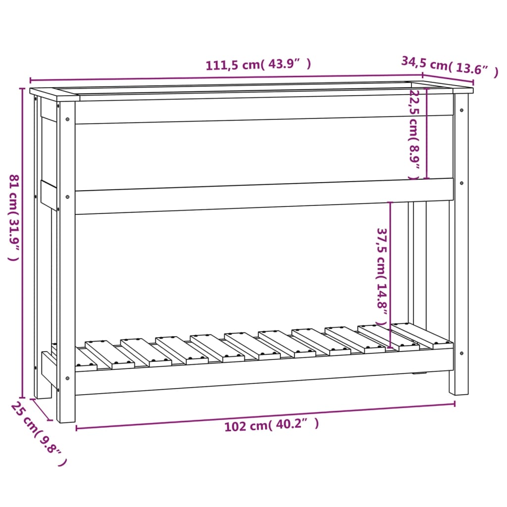 Jardinieră cu raft, 111,5x34,5x81 cm, lemn masiv de pin