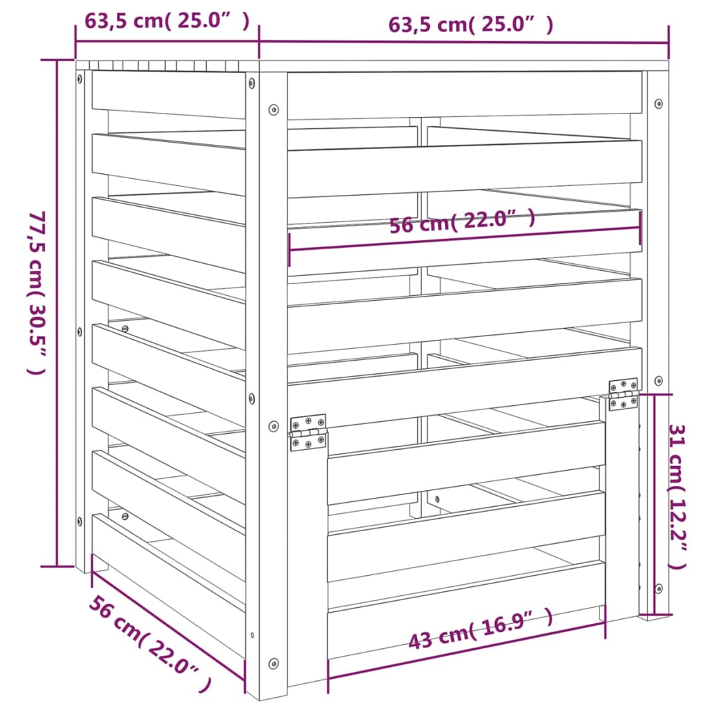 Compostor, 63,5x63,5x77,5 cm, lemn masiv de pin