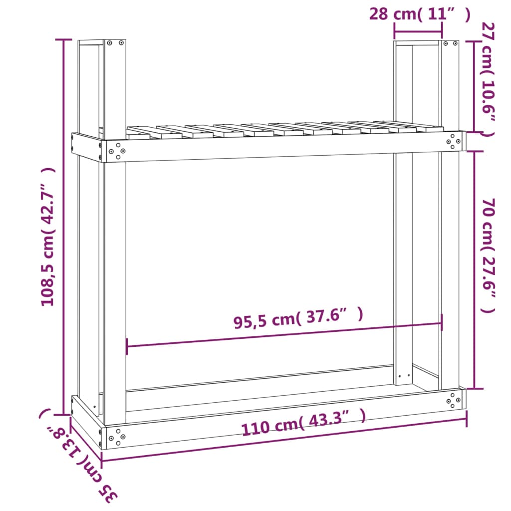 Rastel pentru lemne de foc, 110x35x108,5 cm, lemn masiv de pin