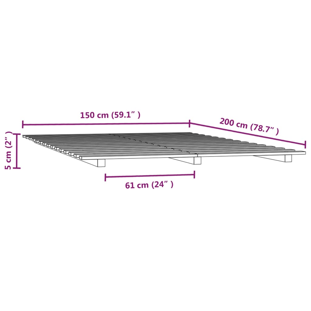 Cadru de pat, gri, 150x200 cm, lemn masiv de pin