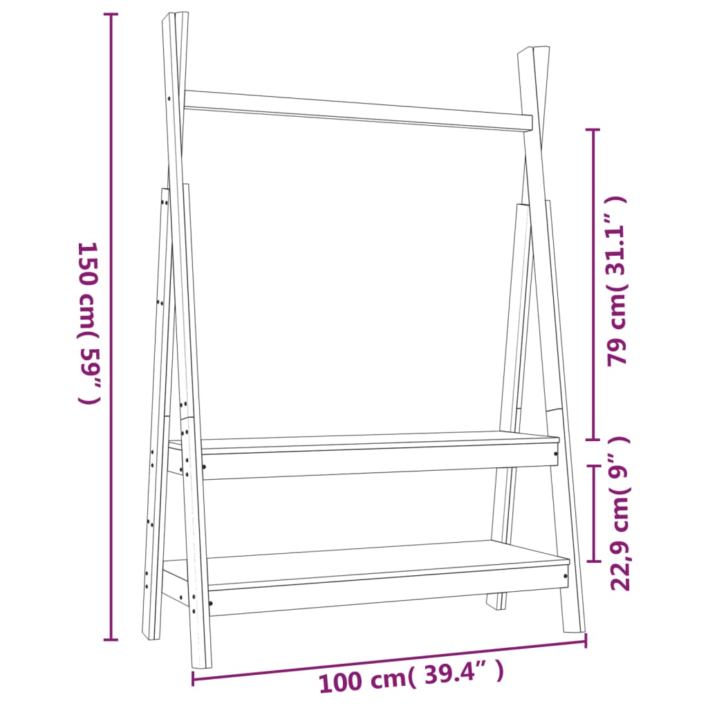 Suport pentru haine, alb, 100x45,5x150 cm, lemn masiv de pin