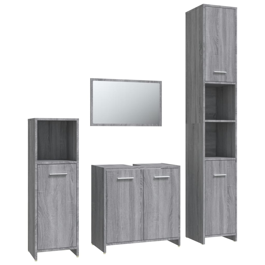 Set mobilier de baie, 4 piese, gri sonoma, lemn prelucrat