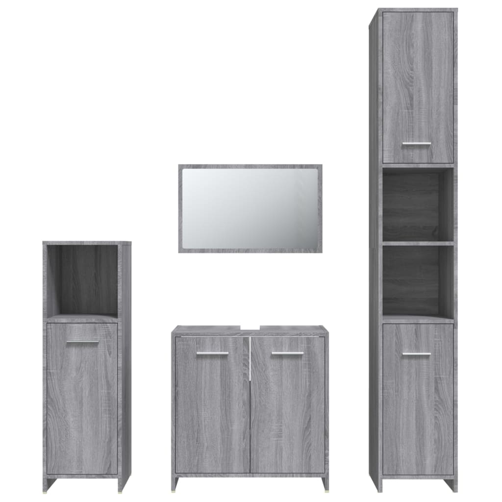 Set mobilier de baie, 4 piese, gri sonoma, lemn prelucrat