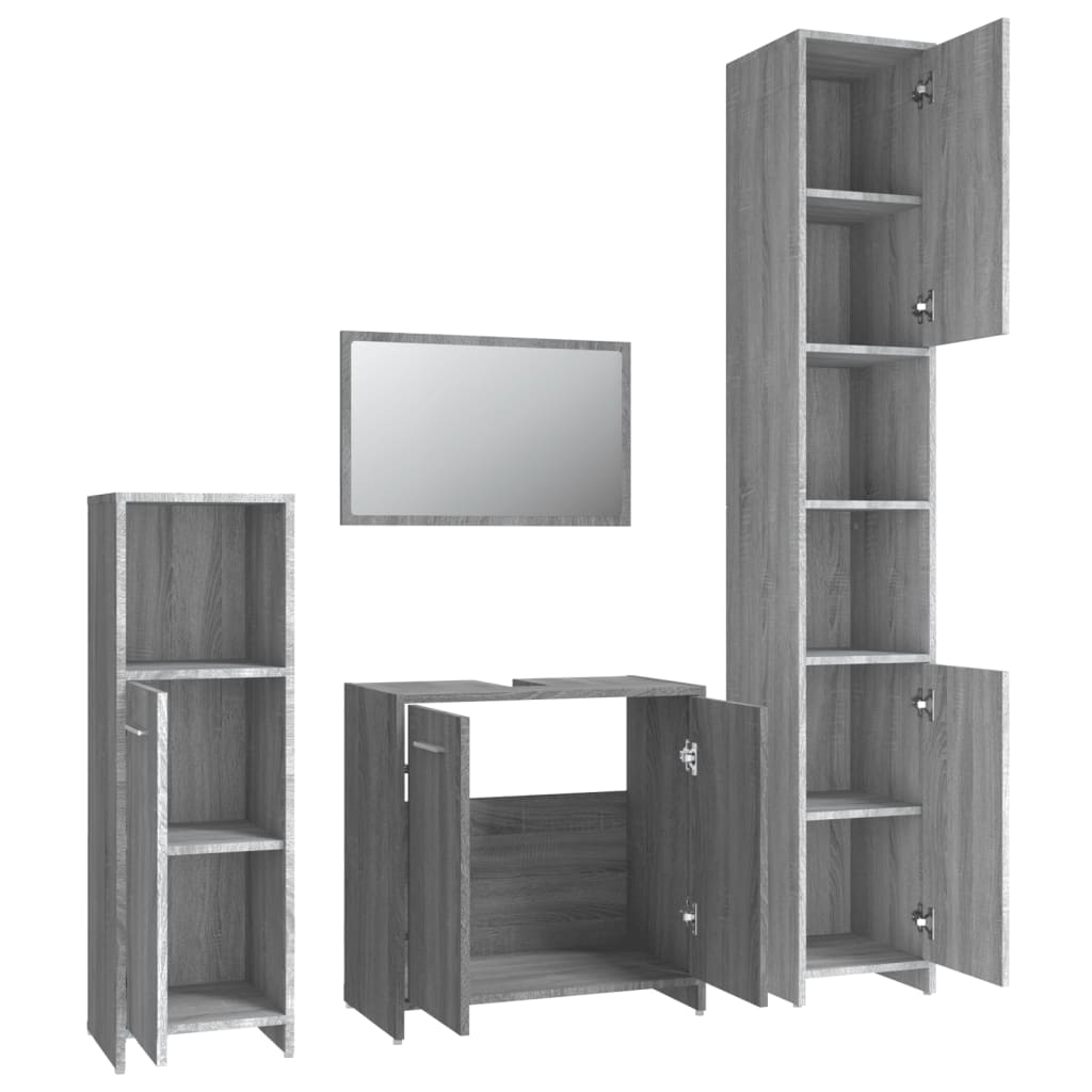 Set mobilier de baie, 4 piese, gri sonoma, lemn prelucrat