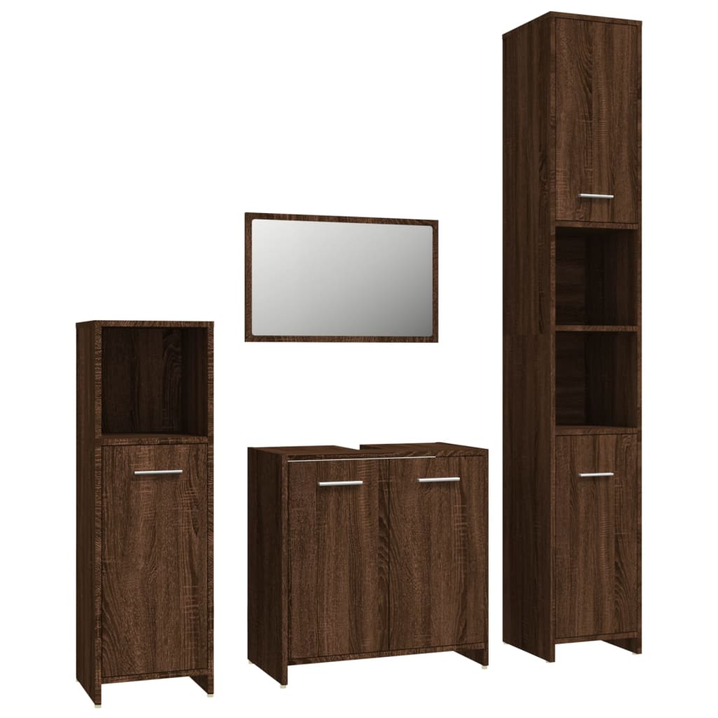 Set mobilier de baie, 4 piese, stejar maro, lemn prelucrat