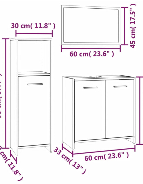 Încărcați imaginea în vizualizatorul Galerie, Set mobilier de baie, 3 piese, stejar fumuriu, lemn prelucrat
