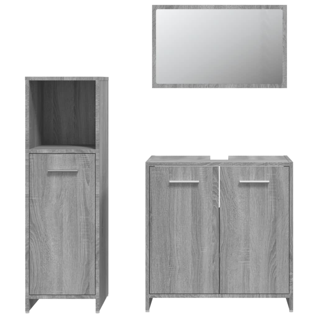 Set mobilier de baie, 3 piese, gri sonoma, lemn prelucrat